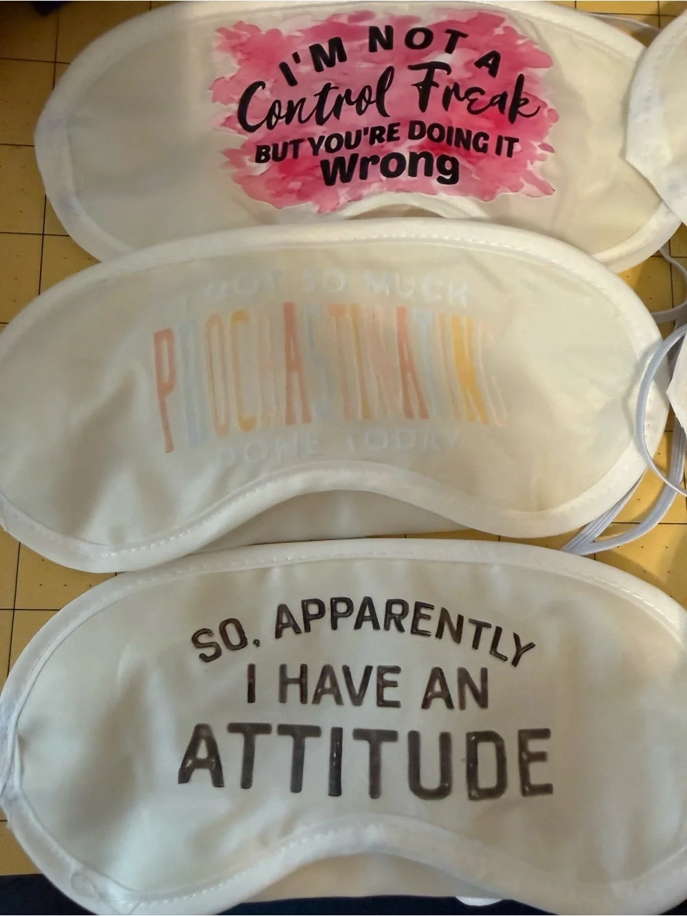 Kids White Sleep Mask with Pink & Blue Prints - Fun Sayings